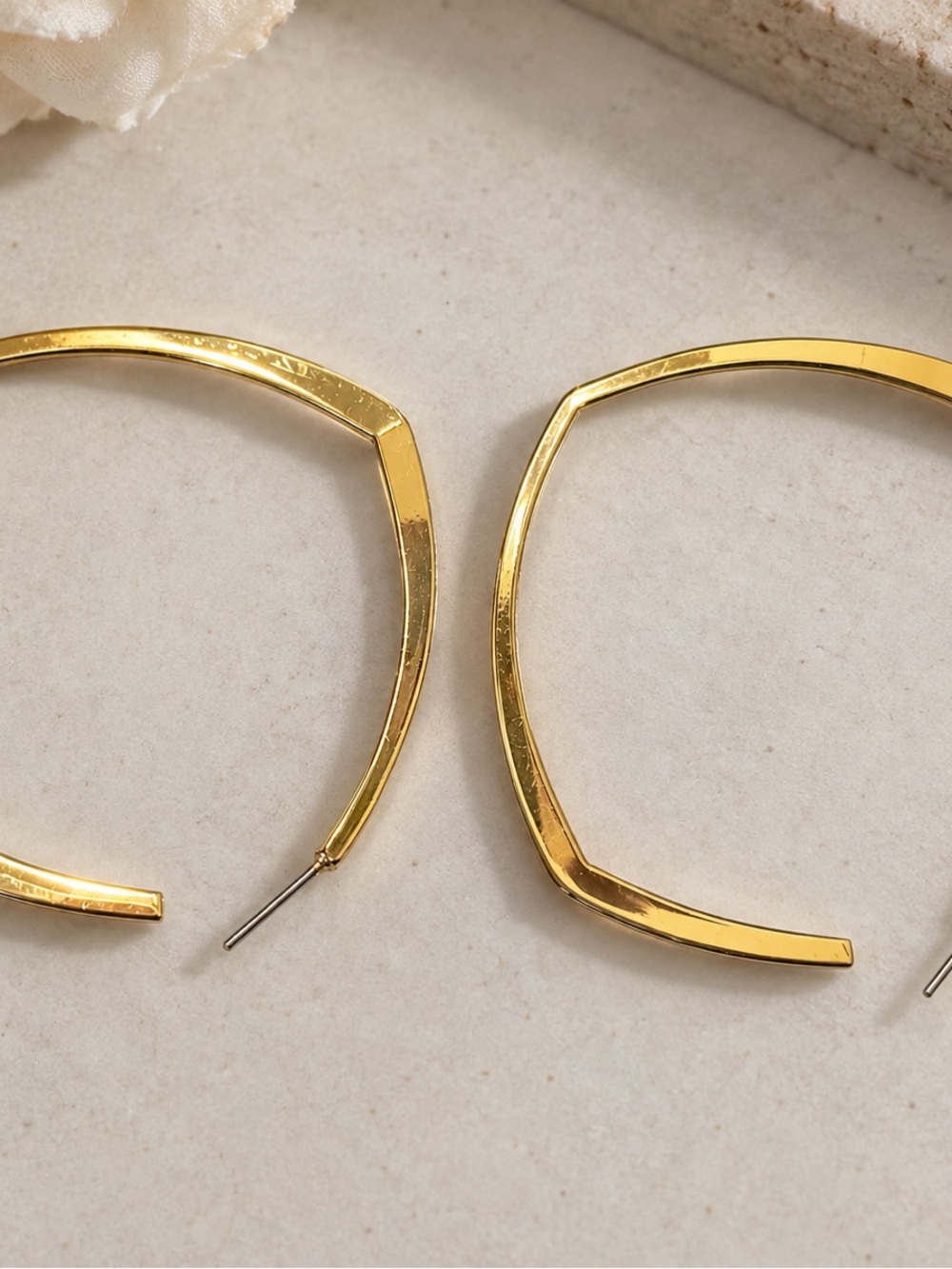 Gold Tone Geometric Square Hoop Earrings Large Modern Statement Earrings
